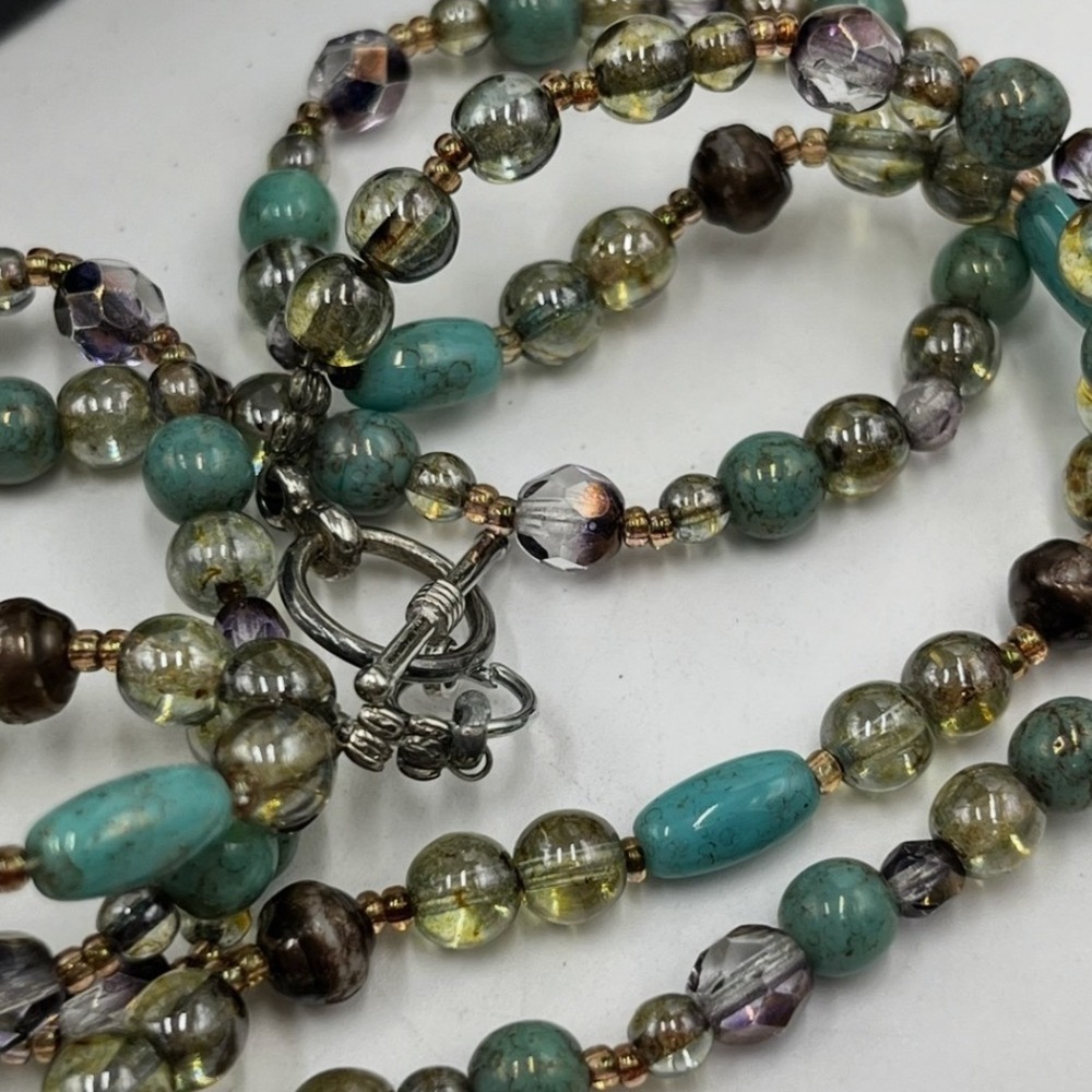 Vintage Mexico 925 Tiger's Eye Pendant Triple Strand Turquoise Crystal Necklace - Picture 10 of 10